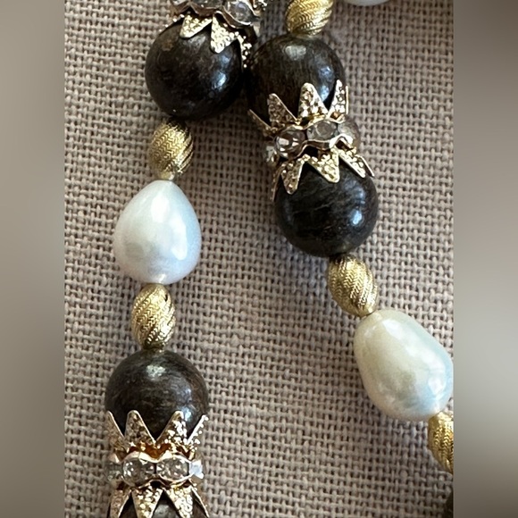 22 inch Bronzite gemstone and Freshwater Pearl bead necklace NWOT - Picture 10 of 15